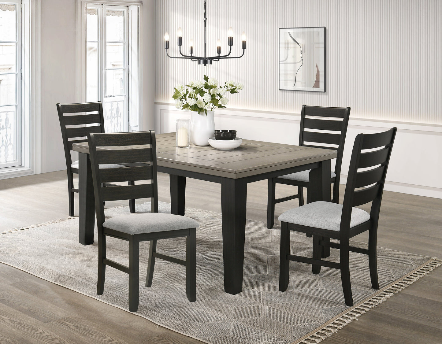 Bardstown Black/Light Gray Extendable Dining Set