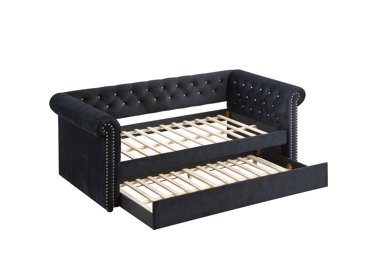Ellie Black Velvet Twin Daybed with Trundle 5332