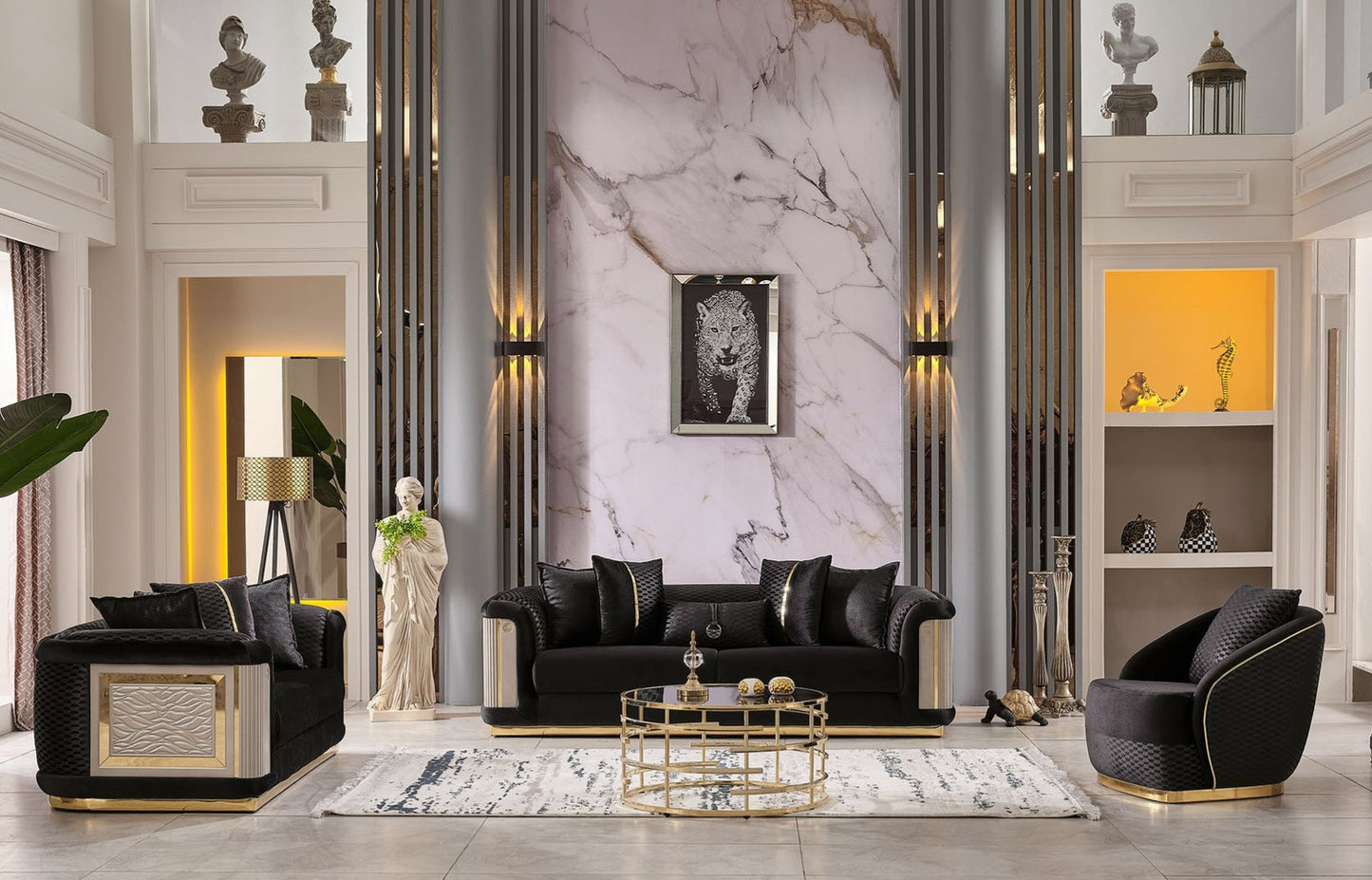 Elegance 3-pieces (Sofa & Loveseat & Chair) Livingroom Set Black