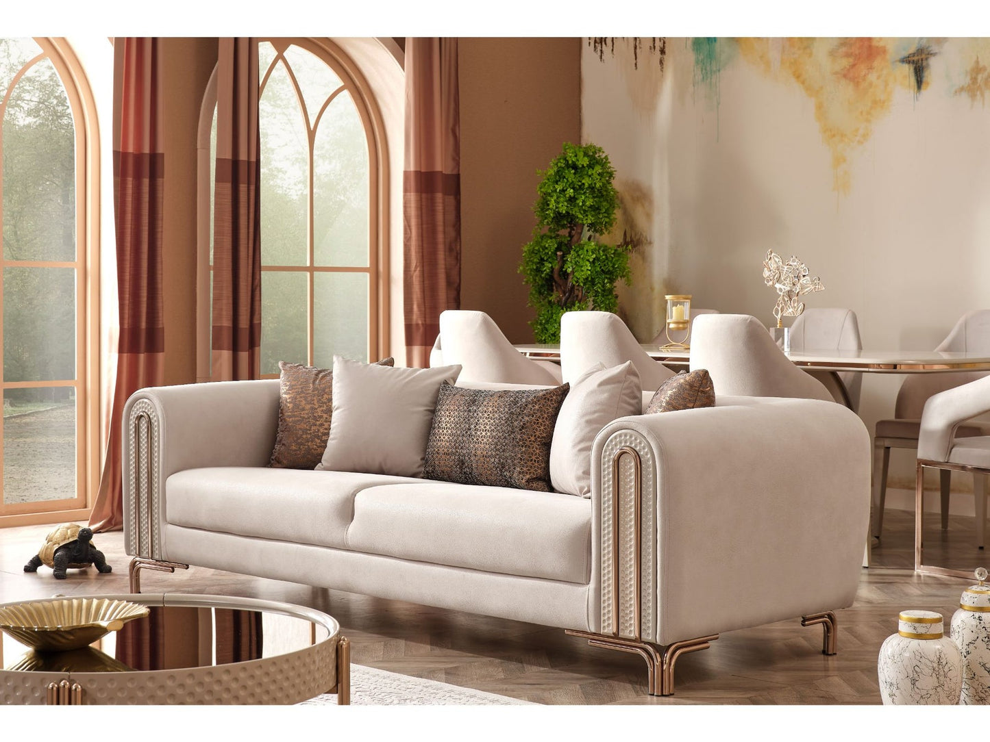 Paris 3-pieces (Sofa & Loveseat & Chair) Livingroom Set Cream