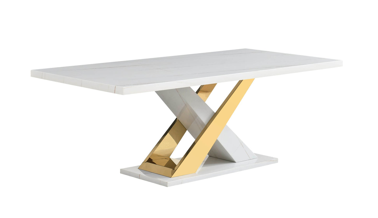 Viva White/Gold Faux Marble Dining Set D610