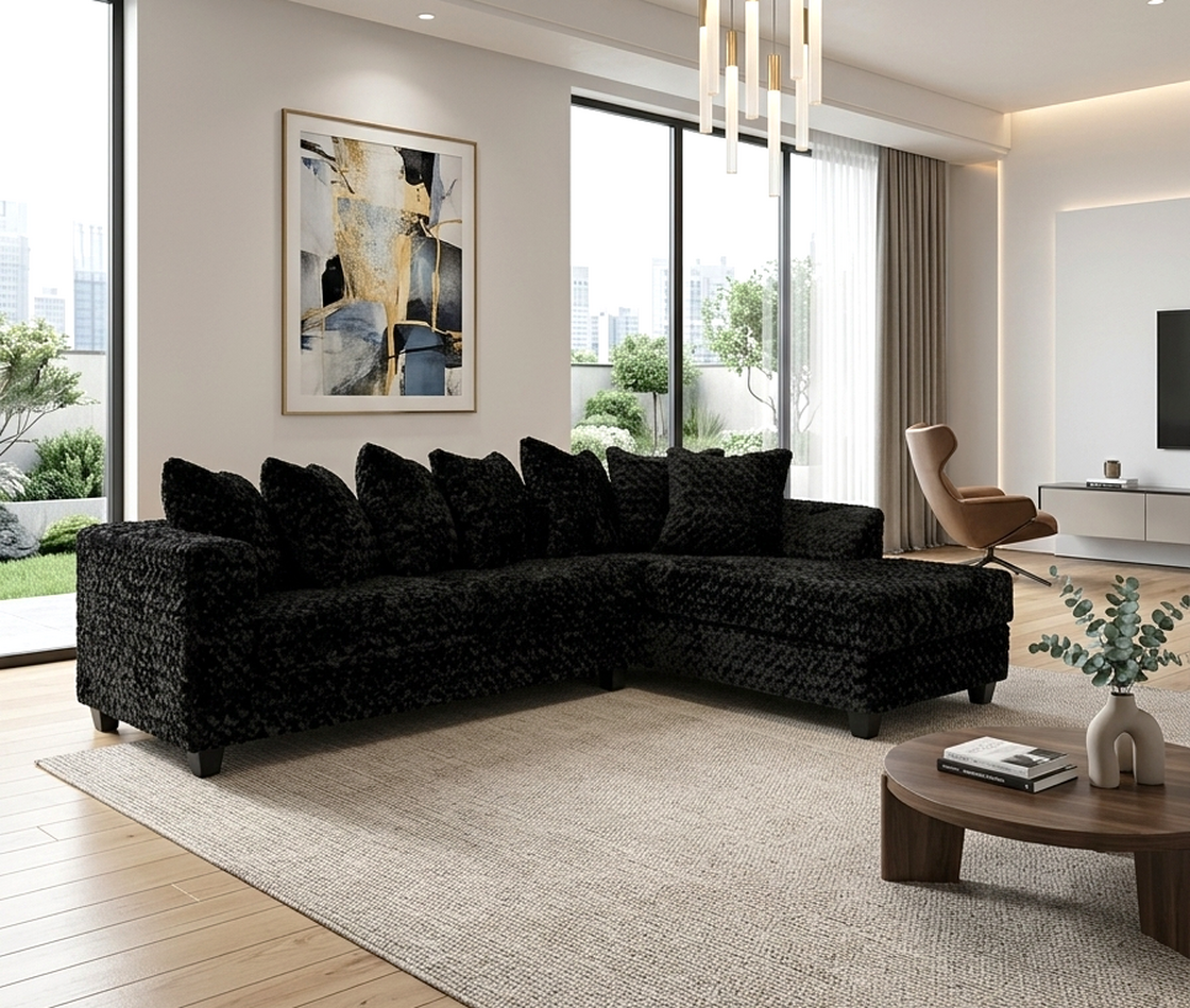 610 Black Teddy Bear Fabric Sectional