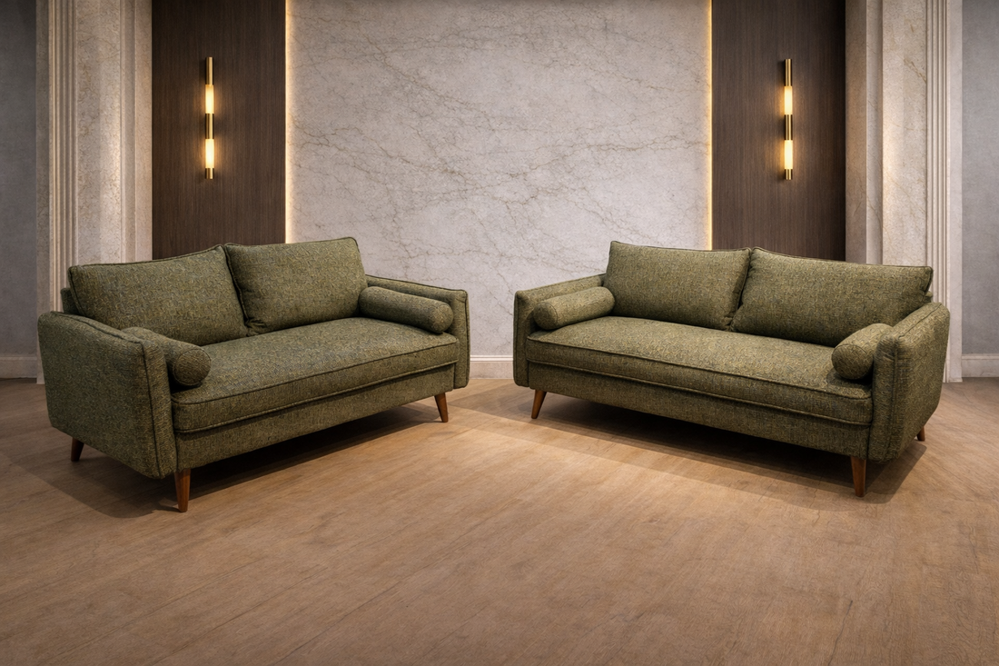 Vanti Green Fabric Sofa and Loveseat