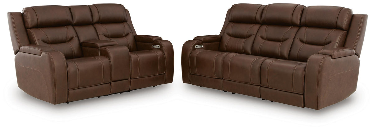 Dreamer Brown Genuine Leather Power Reclining Living Room Set with Audio Seating