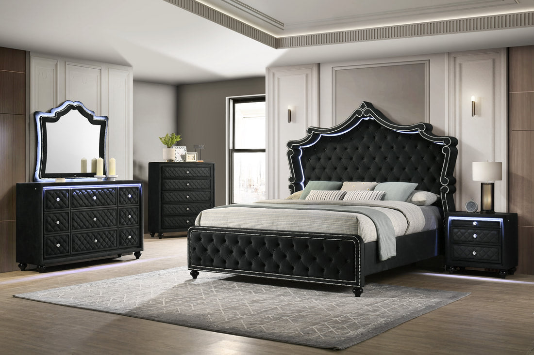 Kingdom Black Velvet Platform Bedroom Set