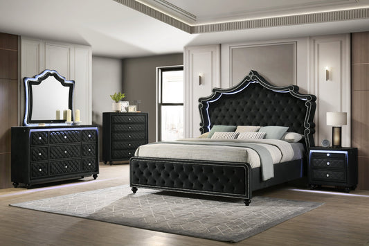 Kingdom Black Velvet Platform Bedroom Set