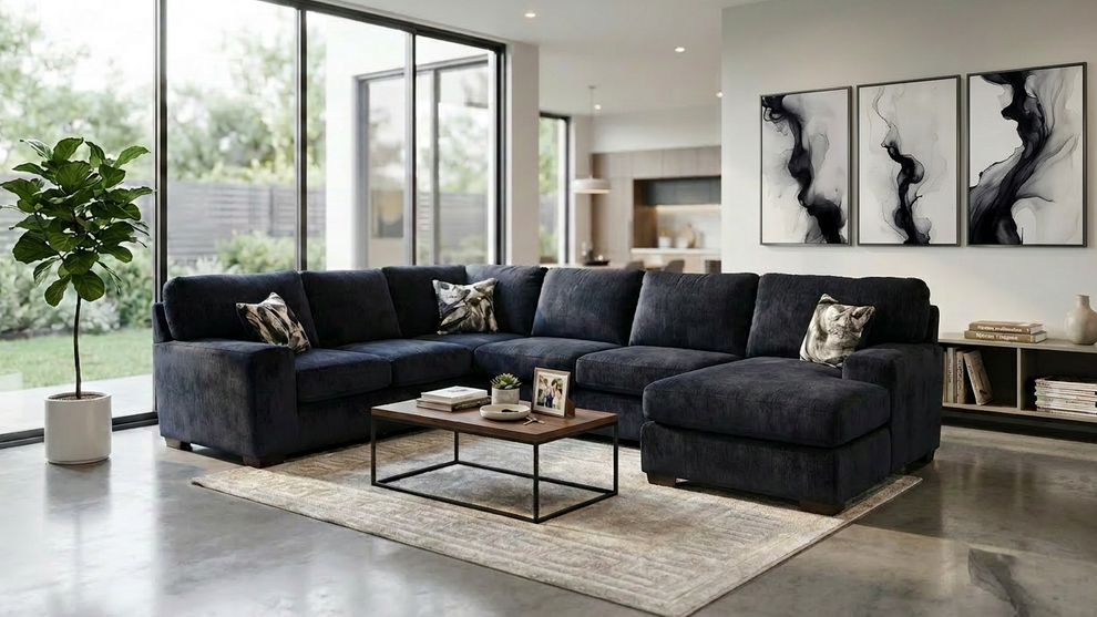 Austin Luscios Black Chenille Fabric Sectional S319