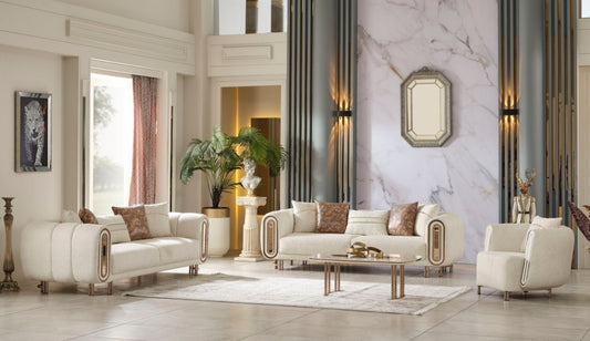 Bella 3-pieces (Sofa & Loveseat & Chair) Livingroom Set Cream
