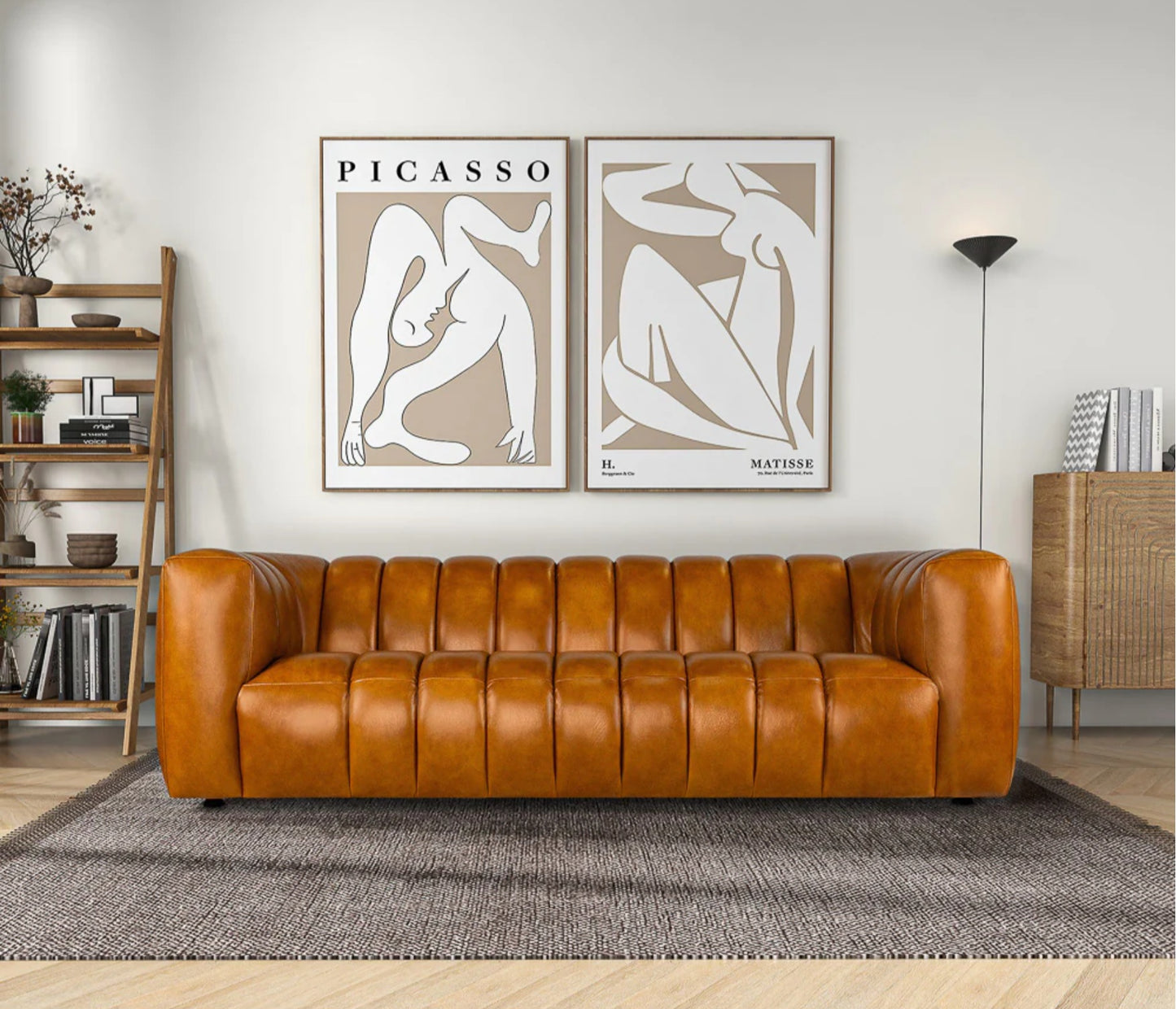 Downey Cognac 90" Genuine Leather Sofa