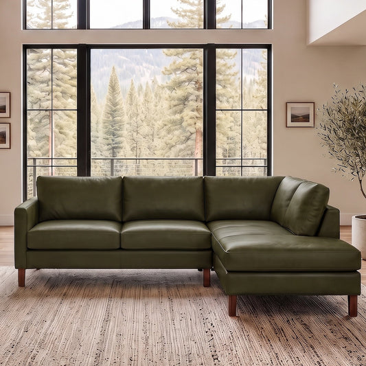 Juno Green TOP GRAIN LEATHER RAF Sectional