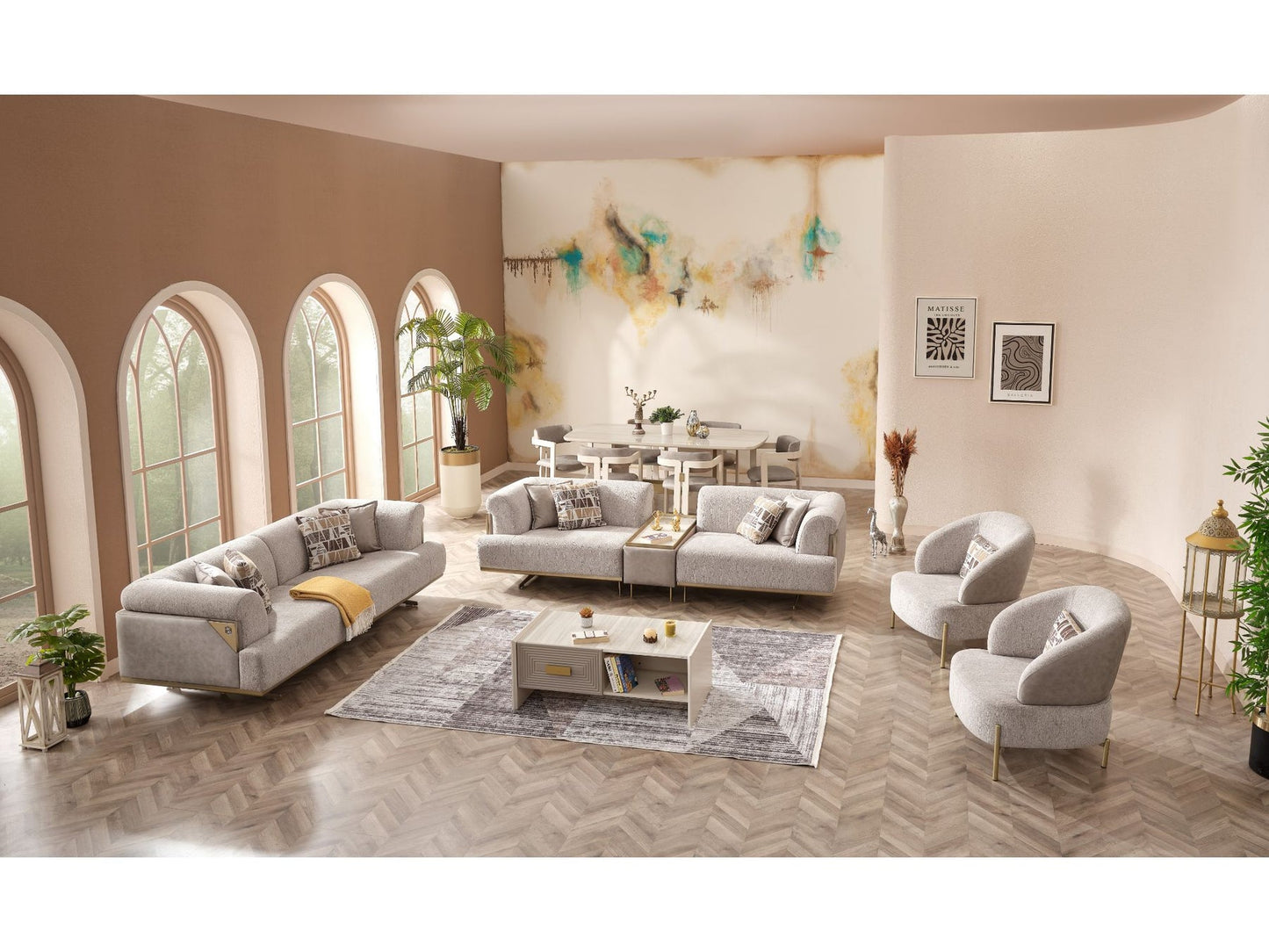 Urla 3-pieces (Sofa & Module Sofa & 1 Chair) Livingroom Set Cream