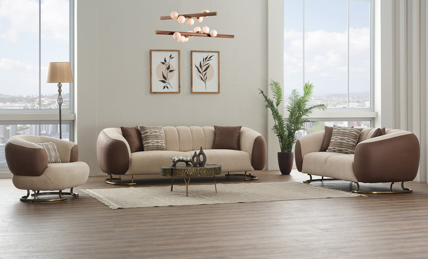 Palmera 3-pieces (Sofa & Loveseat & Chair) Livingroom Set Cream