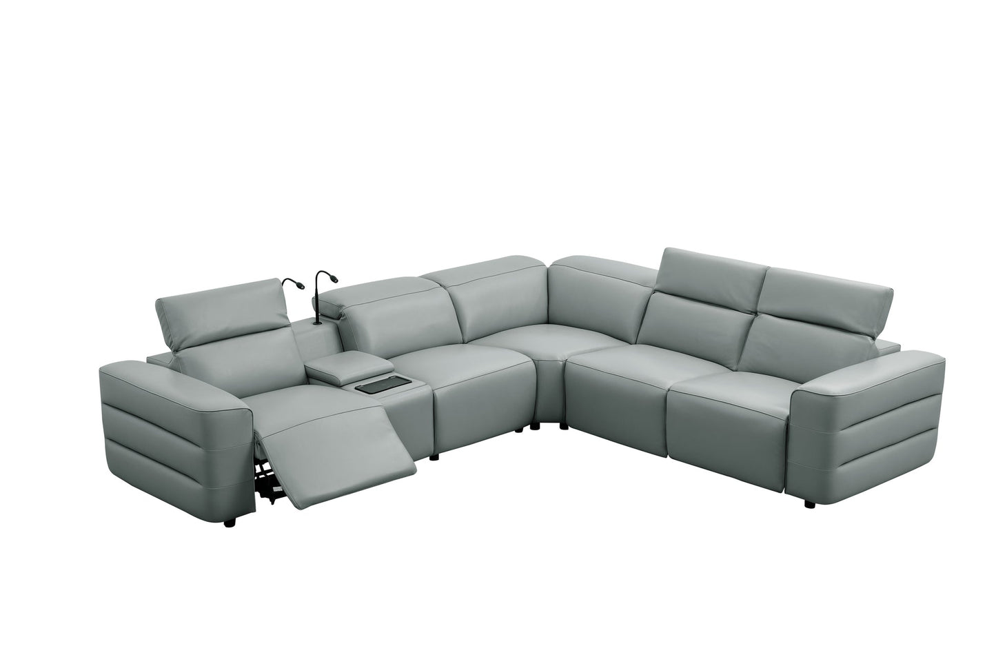 Holly Grey Italian Leather/Match POWER Reclining Corner Sectional (3 Power Recliners + 1 Console) MI-2520