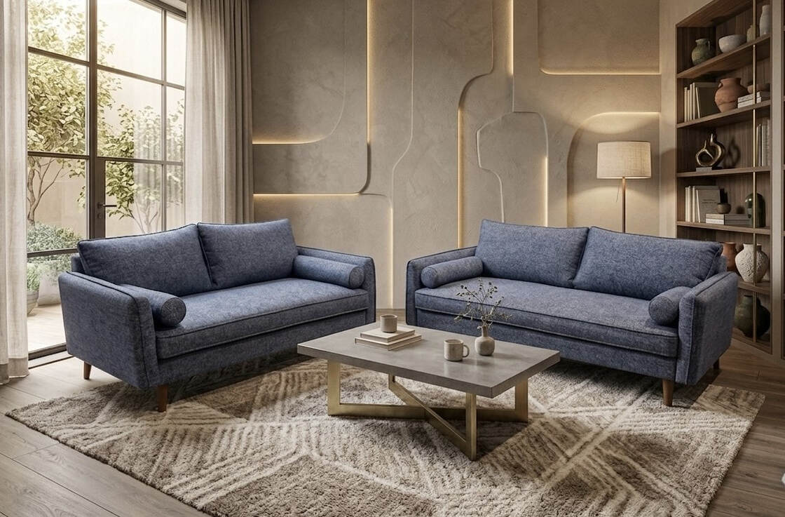 Vanti Blue Fabric Sofa and Loveseat