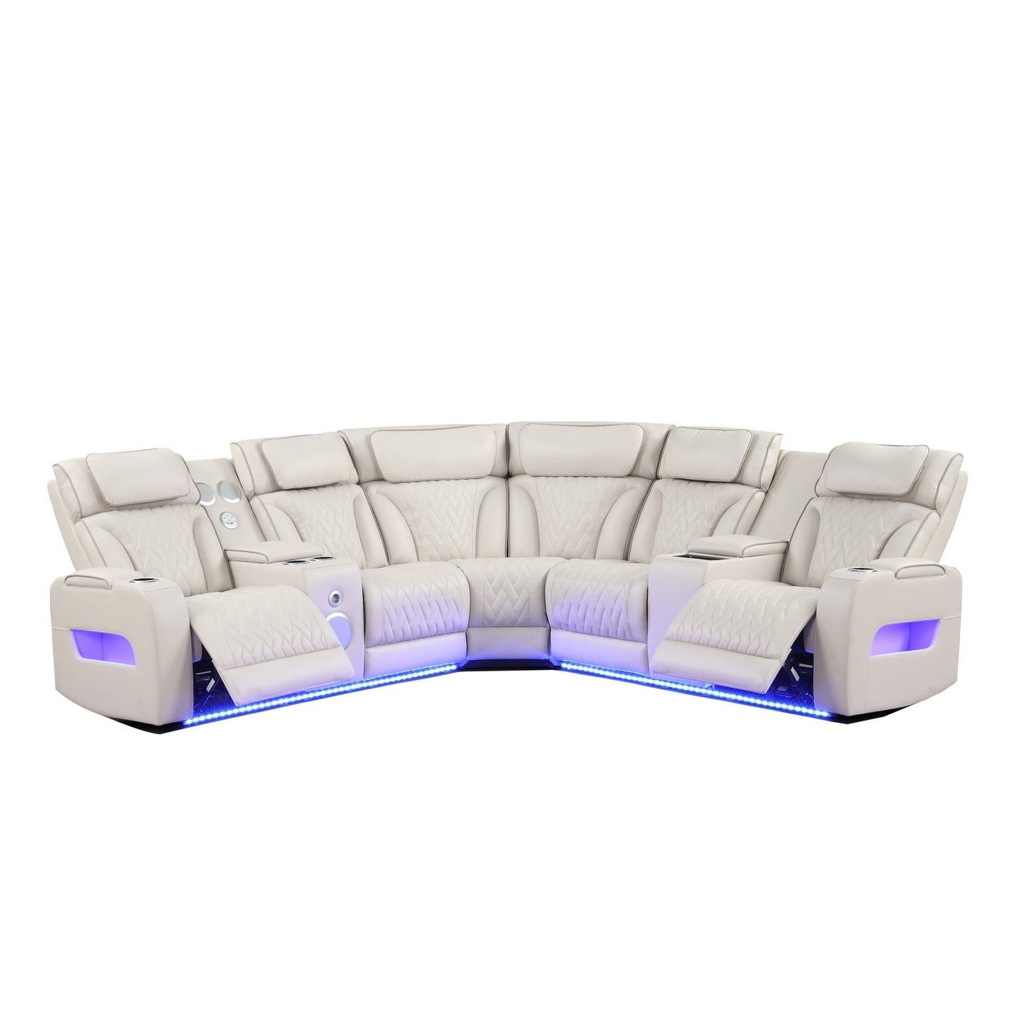 Skyline Sand POWER/LED/BLUETOOTH SPEAKERS Reclining Sectional (Power Headrests)
