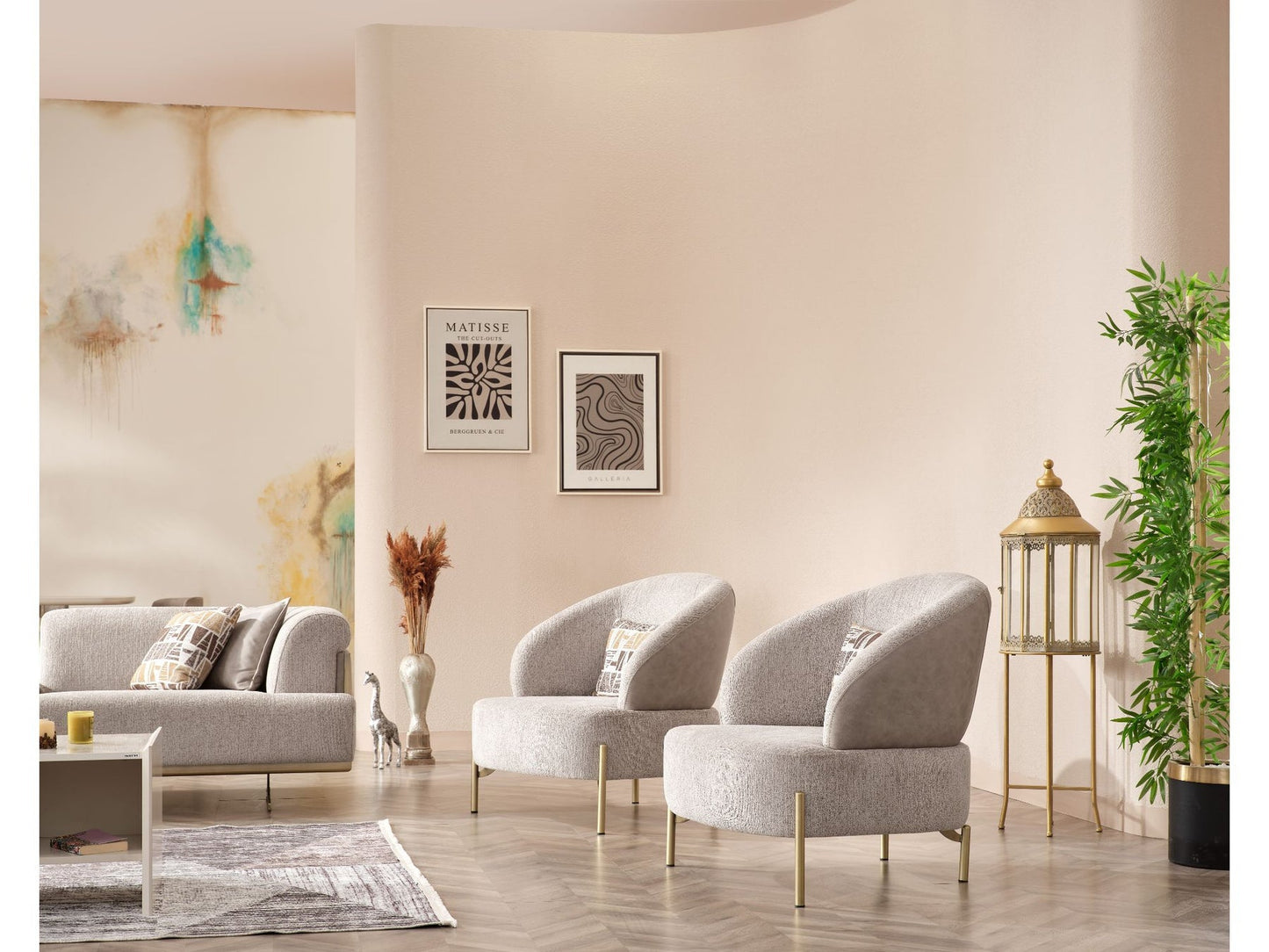 Urla 3-pieces (Sofa & Module Sofa & 1 Chair) Livingroom Set Cream