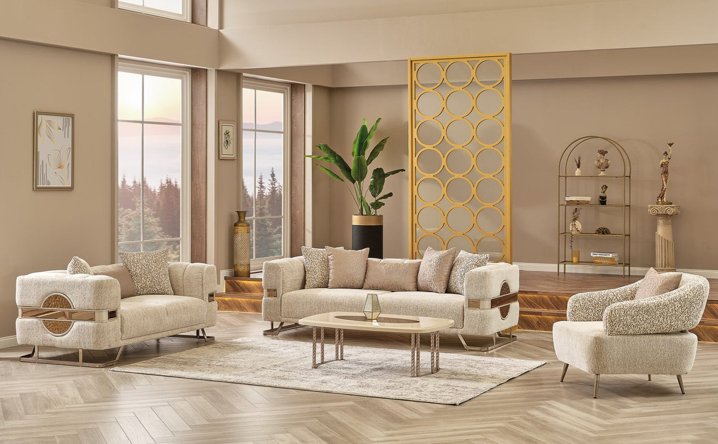 Nova 3-pieces (Sofa & Loveseat & Chair) Livingroom Set Cream