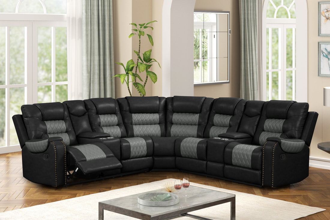 Jordon2 Black 2tone  Reclining Sectional
