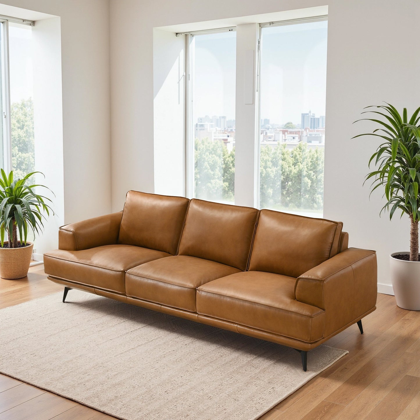 Knox Tan Genuine  Leather Comfortable Sofa