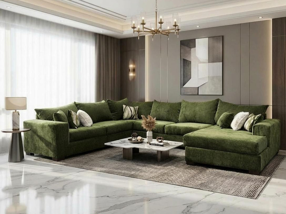 Cactus Green Fabric OVERSIZED 4pc Sectional S320