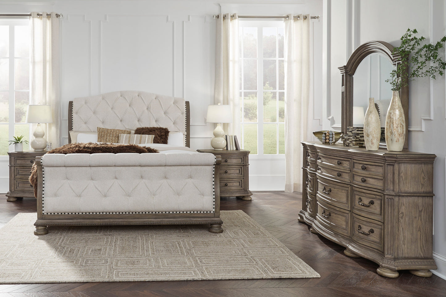 Ardenfield Light Brown Upholstered Sleigh Bedroom Set B944