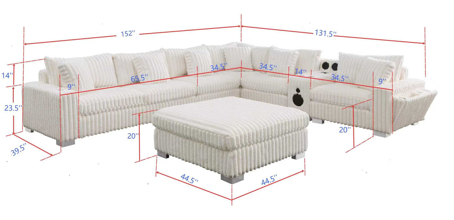 Snuggle Station Cream Corduroy BLUETOOTH SPEAKERS 7pc Sectional  S329