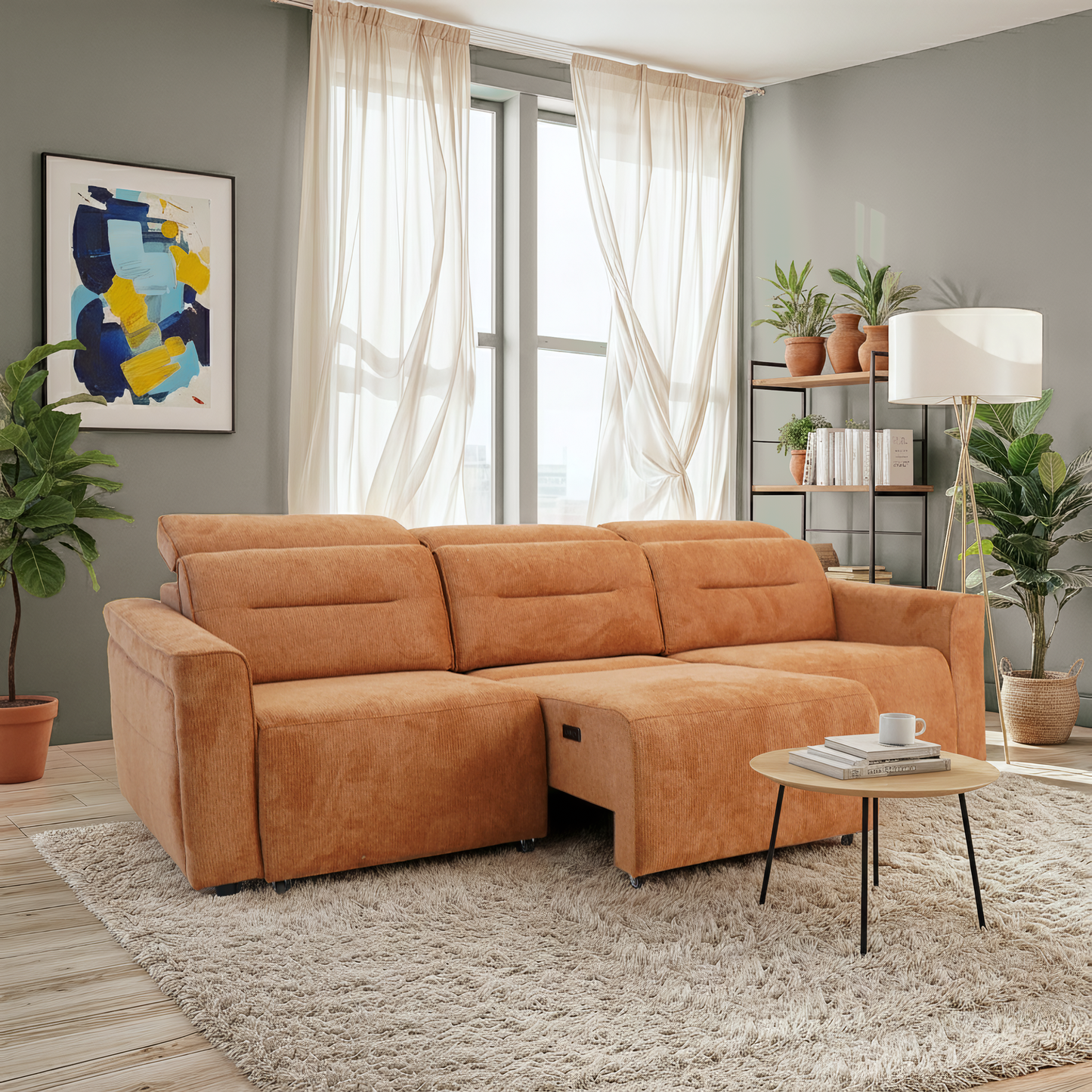 Falmouth Burnt Orange Fabric Power Slider Sofa