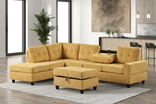 Heights47 Mustard Reversible Sectional with Storage Ottoman