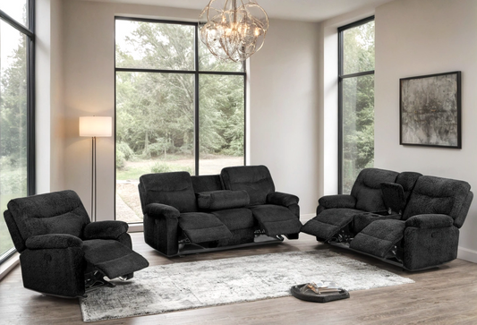 Bravo22 Black Fabric 3pc Reclining Set