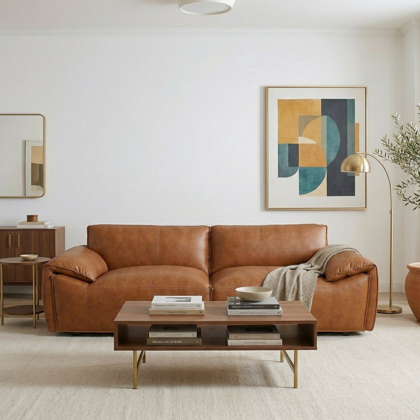 Laffey Tan 92" Top Grain Leather Sofa