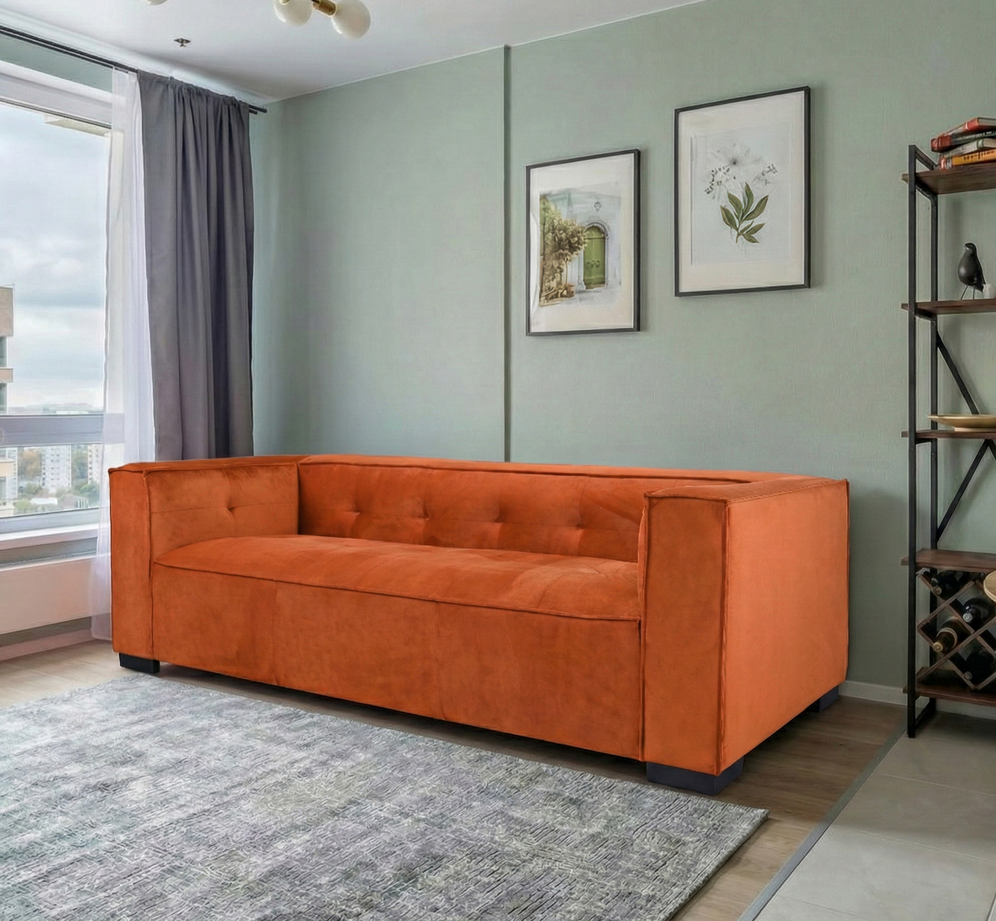 Johnston Burnt Orange Velvet Sofa