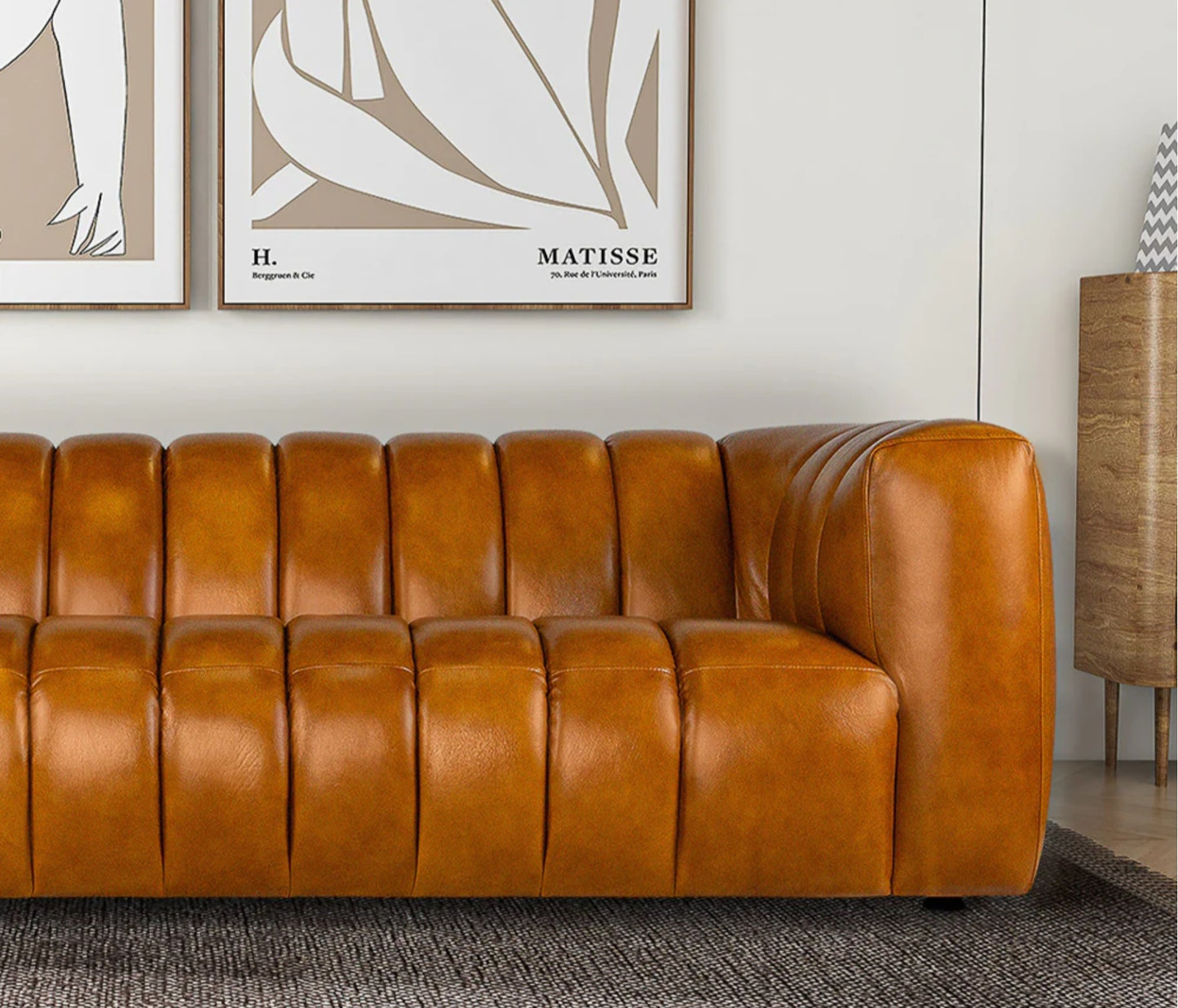 Downey Cognac 90" Genuine Leather Sofa