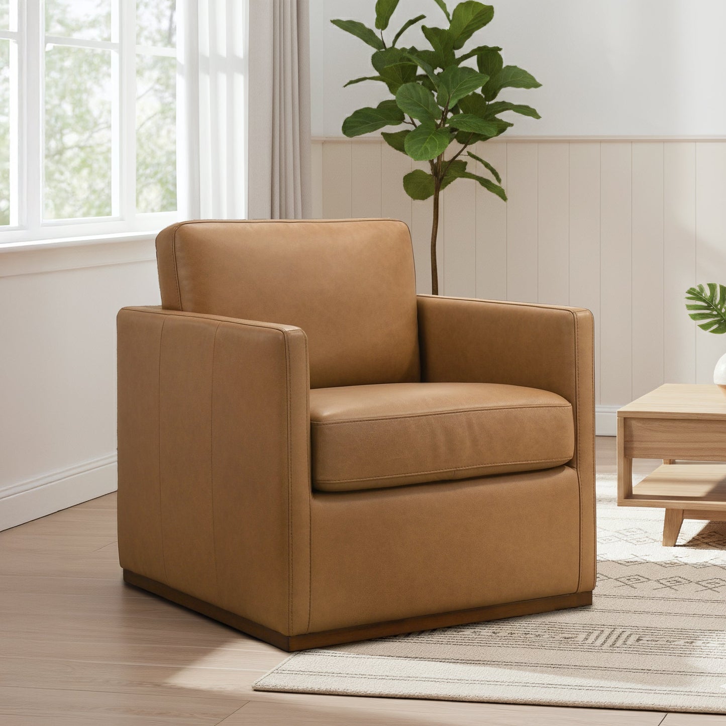 Darien Tan Genuine Leather Swivel Chair