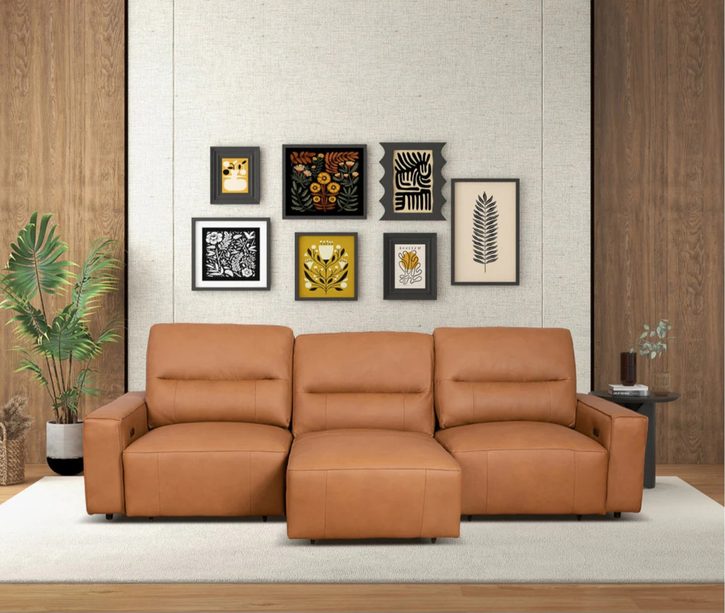 Grant 117" Triple POWER Convertible Sofa - Cognac Leather
