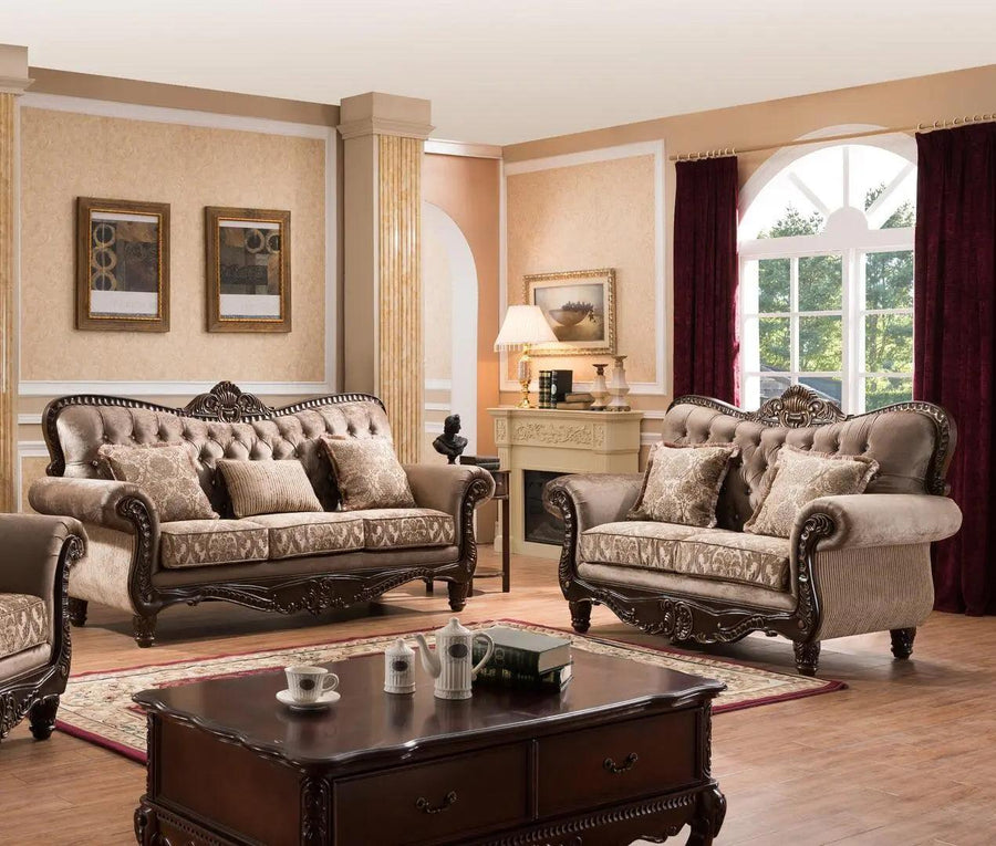 Giana Cherry Wood Finish Luxury Living Room Set
