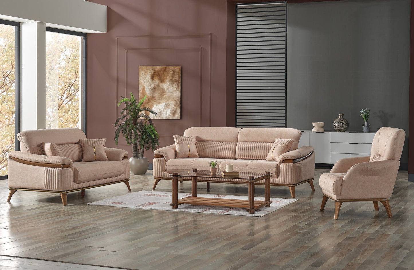 Beta 3-pieces (Sofa & Loveseat & Chair) Livingroom Set Beige