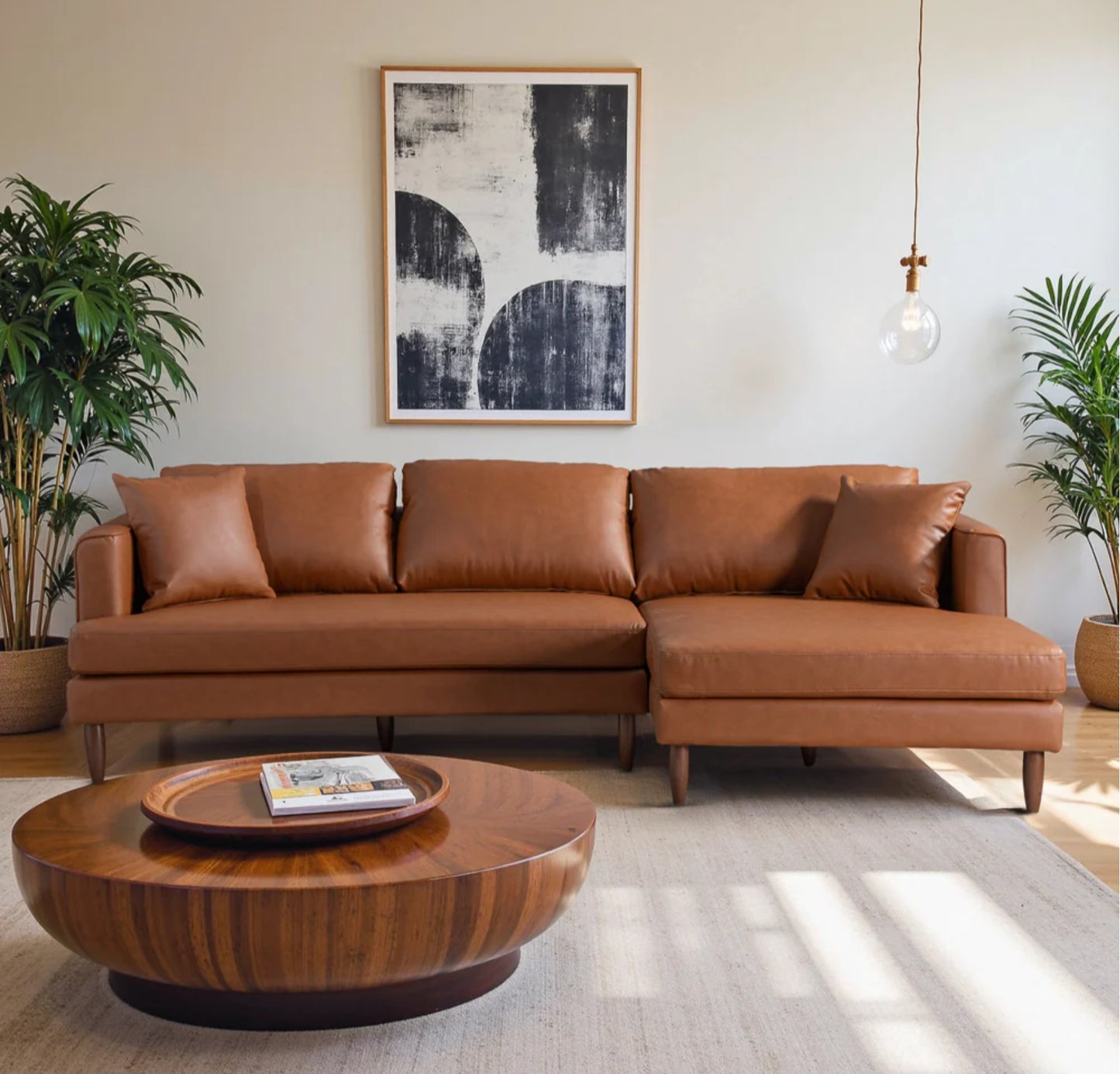 Blake 107" L-Shaped Cognac Vegan Leather Sectional Sofa Right Facing