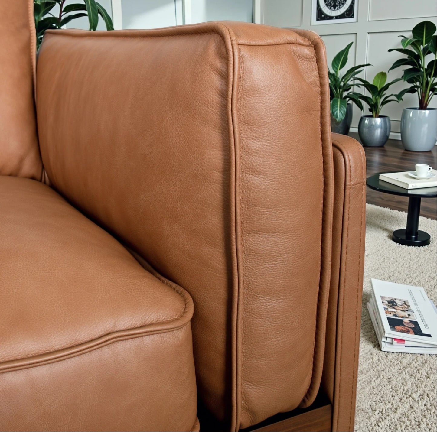 Utica Genuine Leather  Sofa with Metal Legs & Sustainable Materials
