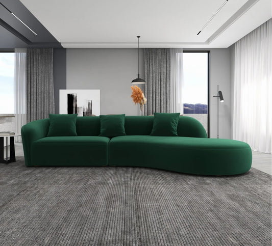 Elijah Green Velvet Japandi Style Curvy 126" Sectional
