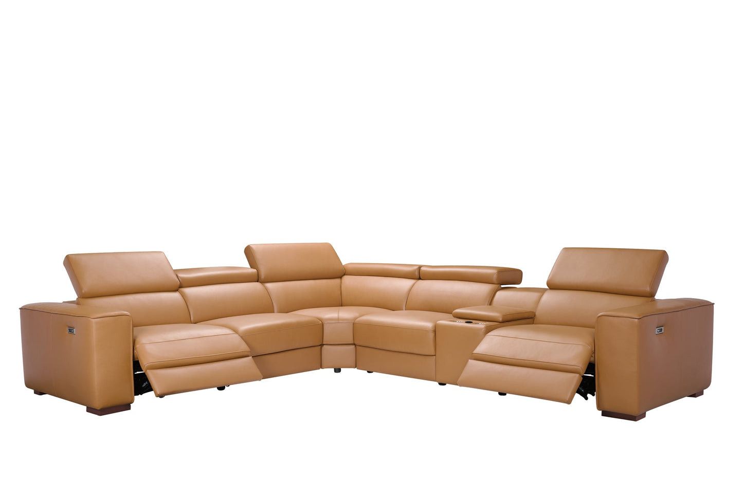 Picasso II Caramel 2-POWER Italian Leather 6pc Sectional  MI633