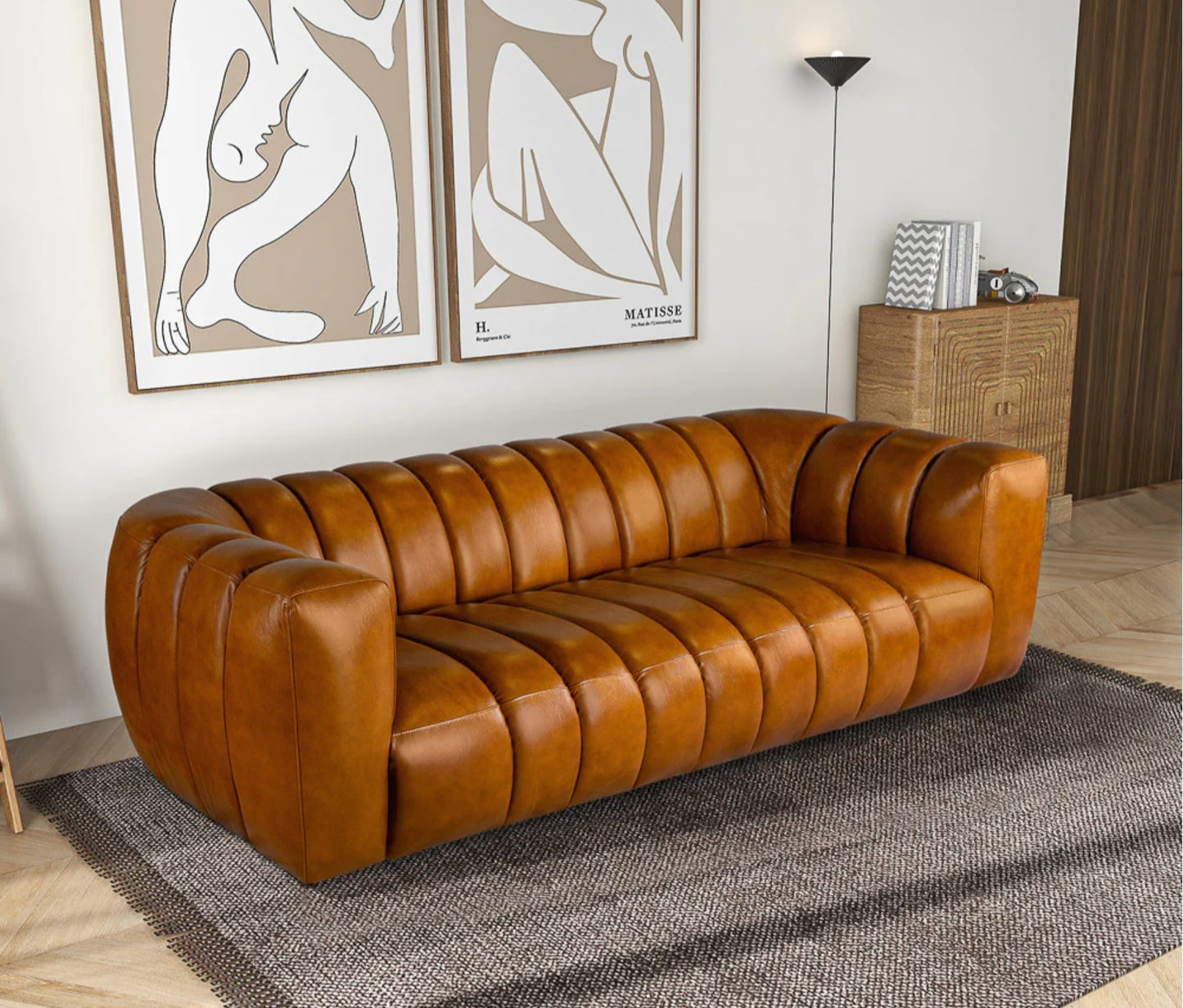 Downey Cognac 90" Genuine Leather Sofa