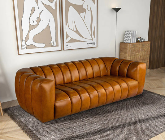 Downey Cognac 90" Genuine Leather Sofa