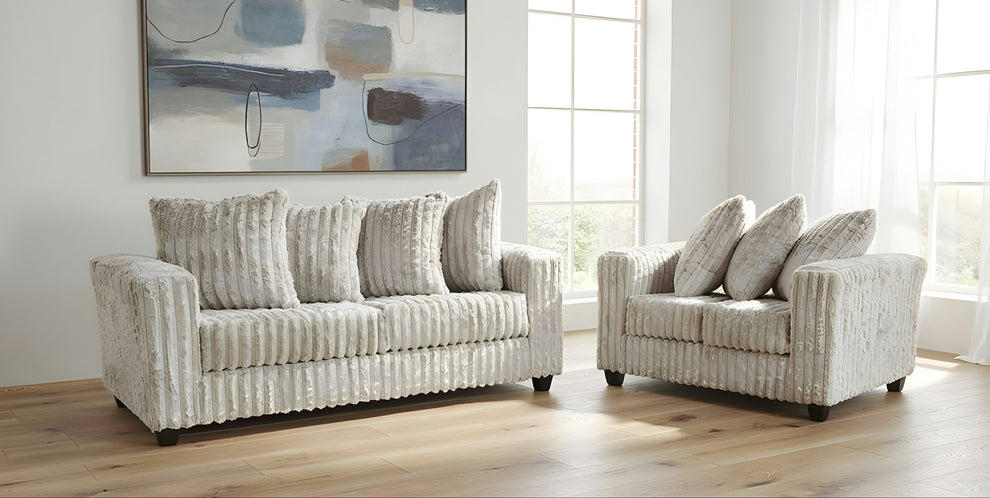Gia Silver Stripe Fabric Sofa and Loveseat S300