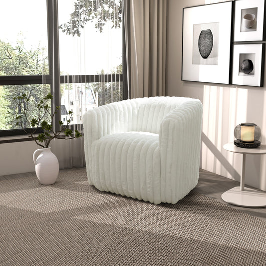 Mira White Soft Plush Fabric Swivel Chair