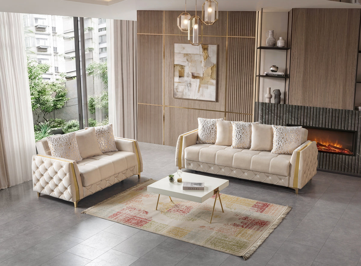 Florence Ivory Velvet Sofa 88" & Loveseat 64"
