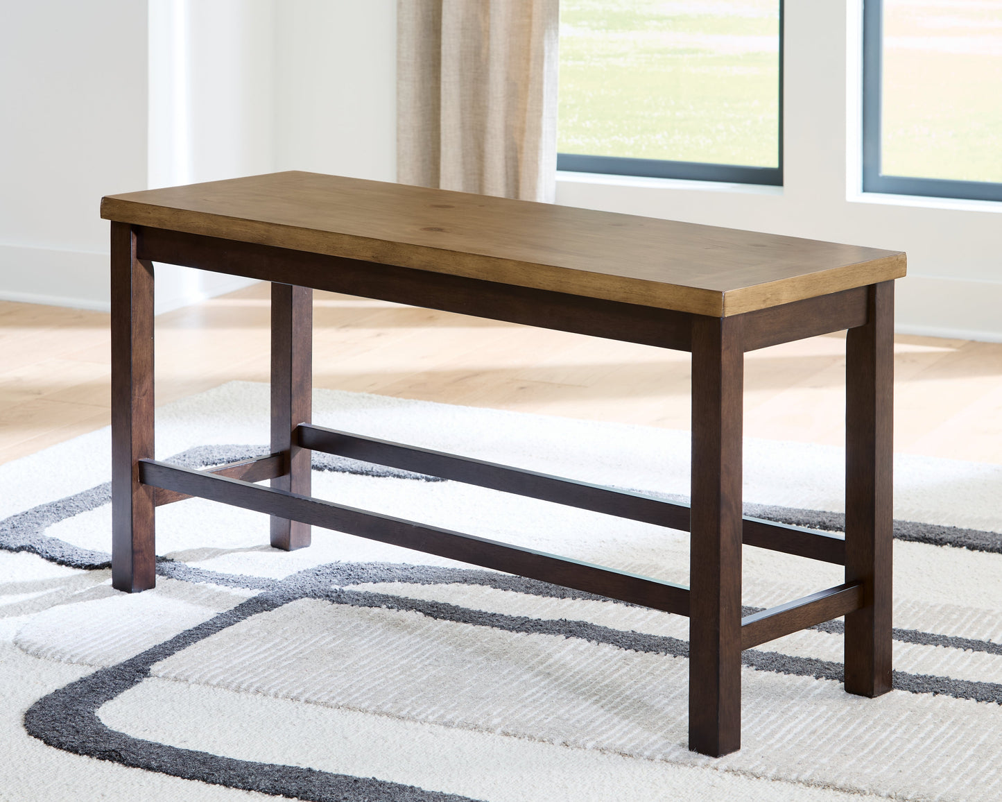 Rylandeen Light Brown/Dark Brown Counter Height Extension Dining Table 4 Barstools and Bench PCD687