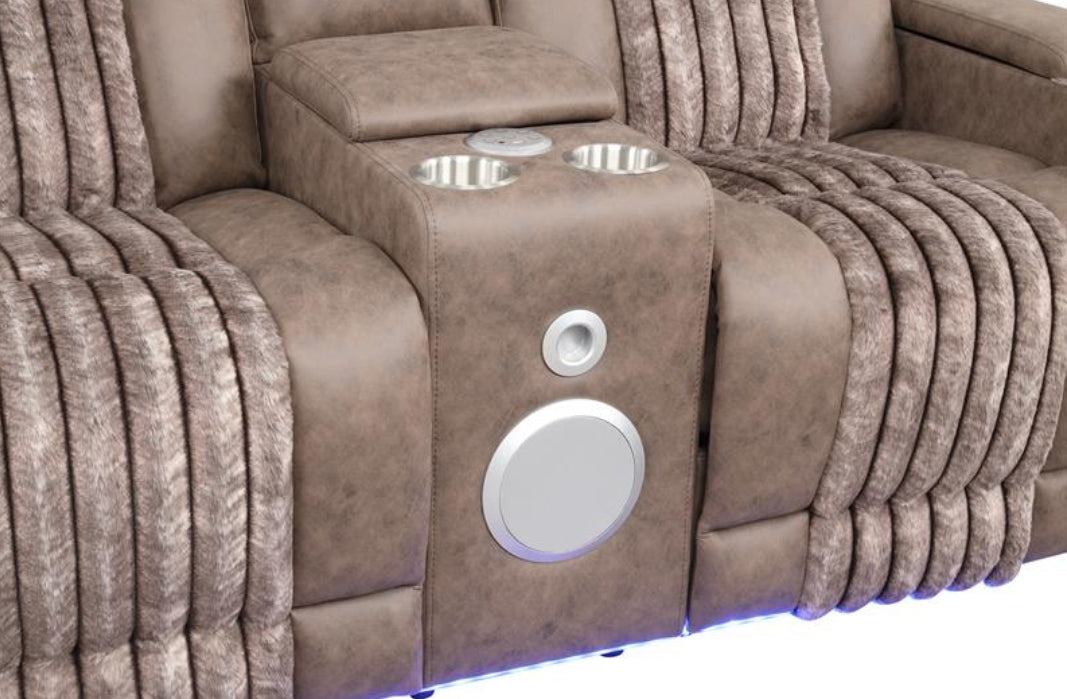 Lita Brown POWER RECLINER/ HEADREST/LED 3pc Living Room Set S4225