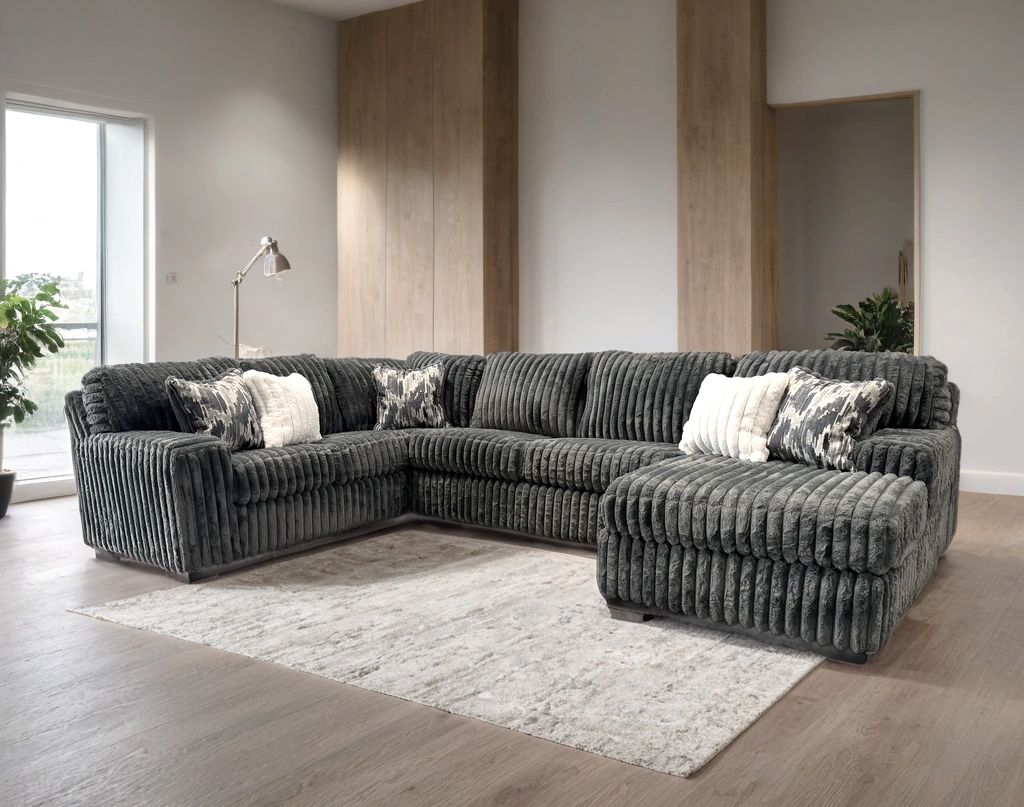 Charcoal Corduroy Fabric Sectional 9800