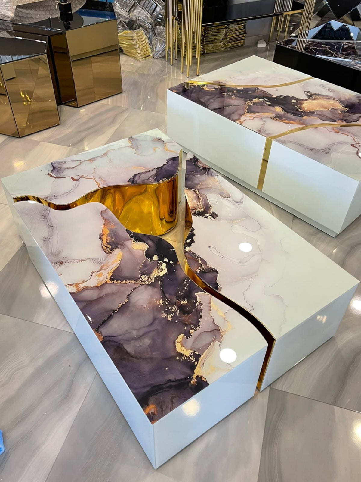 Dream  White Marble 3pc Coffee Table