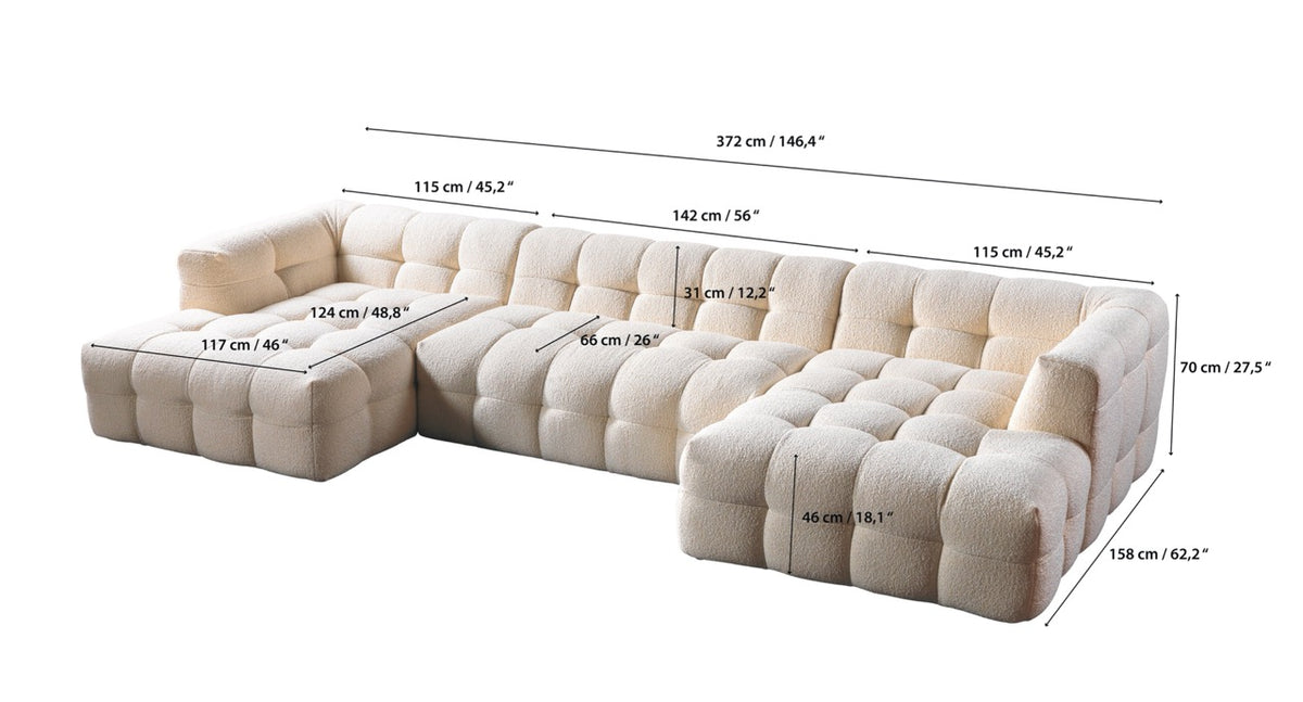 Ivy Sand Boucle Double Chaise 146" Sectional